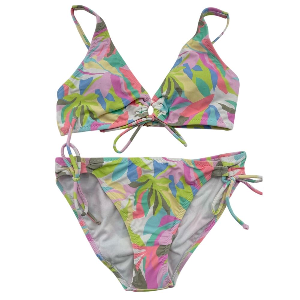 NWOT Raisins Pastel Tropical Front Tie Top & Side Tie Bottoms Bikini Set Size M